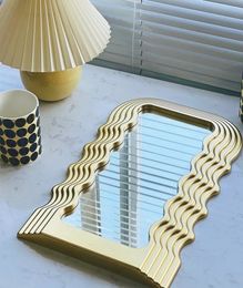 Creative Desktop Wave Mirror Cosmetic Bathroom Plastic Framed s Home Wall Gold Decorative