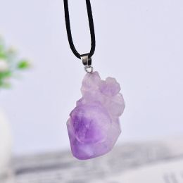1PC 100% Natural Amethyst Citrine Pendant Healing Stone With Pink Quartz Mineral rock crystal Necklace For Gift Women's Jewellery
