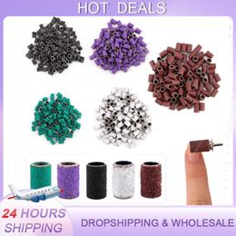 100 Pcs Schuren Cap Bands Voor Elektrische Manicure 180/120/80 Schuurbanden Sand Cap Purple Sand Ring Nail Drill Bits Nail Tool