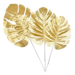 5Pcs Artificial Gold Turtle Back Leaf Scattered Tail Leaf DIY Wedding Decor For Home Christmas Party Artificial Palm Leaves
