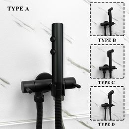 Toilet Bidet Sprayer Handheld Portable Shattaf Kit Bathroom Anal Cleaning Bidet Shower Faucet with Double Outlet Valve Black