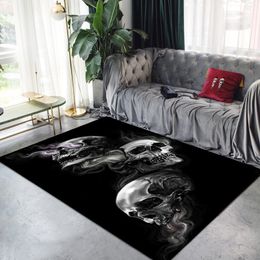 Home Decor 3D Patterned Area Mat Rectangular Skull Carpet Black Modern Non-slip Area Rug Decorative Floor Mat Furry Mat Tapis