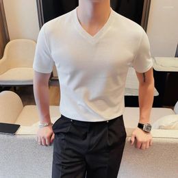 Men's T Shirts Summer V-neck Short Sleeve T-shirt Solid Colour Slim Casual Simplicity Versatile Base Shirt Tee Tops Social Men Clothing