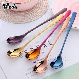 8 Colours Stainless Steel Ice Spoon Long handle Rose Gold Coffee Set 7 Scoop Black Mixing Colour 240410