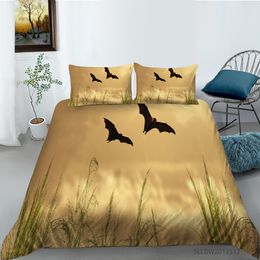 Bat Duvet Cover King/Queen Size,cute Brown Bat Pattern Print Bedding Set for Kids Teens Adult,nocturnal Animal Black Quilt Cover