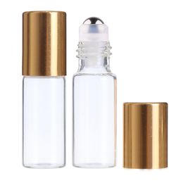 5ml Clear Glass Roll on Bottle Empty Glass Perfume Vial with Stainless Steel Roller Ball mini roller ball bottles with gold lids