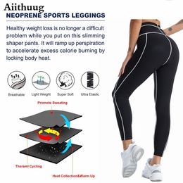 Aiithuug Women Neoprene Sauna Slimming Pants Hot Thermo Sweat Body Shaper Capri for Leggings Workout Shapers for Weight Loss