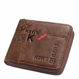 casual Style Zipper Men Wallets Card Holder Small Wallet Male Genuine Leather Man Purse Coin Purse Men's Carteira W8CB#