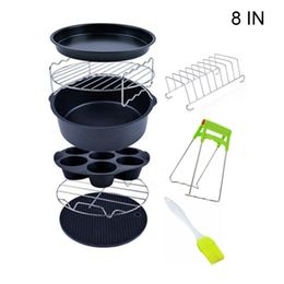 9pcs/set 6/7/8 Inches Air Fryer Accessories Kitchen Pizza Tray Grill Toast Rack U50A