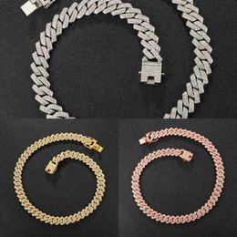Hip Hop Aaa Bling 13 5mm Cuban Brooch Chain 2-row Ice Man Necklace Diamond Zircon Cobble Men&#039;s Necklace Women&#039;s Jewelry 2559