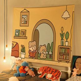 Kawaii Room Decor Tapestry Wall Hanging Bedroom Home Decoration Accessories Aesthetic Cute Girl Kids Cartoon Decoration Mural 240409