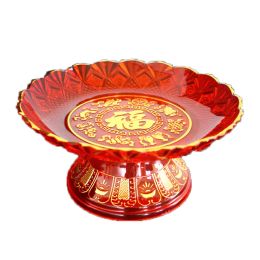 Chinese Character "Fu" Crystal Fruit Tray Plastic Tray for Buddhist Buddhist Supplies Living Room Furnishings 10 Cm High