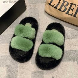 Slippers Plush Slippers for Outwear in and Winter 2023 New Internet Red Thick One line Drag Girl Fairy Style Cotton Instagram Trend H240410