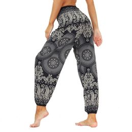 Women Yoga Pant Indian Loose Comfy Soft Harem Trousers Blend Bohemia Multicolor Geometric Print Wide Leg Pants One Size