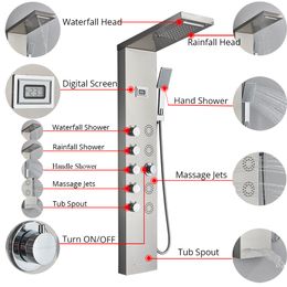 Uythner Bathroom Shower Faucet Rainfall Shower Panel Set Bathtub Mixer Tap With Hand Sprayer Temperature Screen Massage System