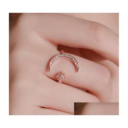 Band Rings Fashion Moon And Star Finger Creative Opening Ring God Sier For Engagement Gift Drop Delivery Jewellery Dhmx5