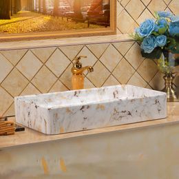 Light Luxury Ceramic Bathroom Sinks European-style Home Bathroom Basin Marble Pattern Countertop Basin Balcony Square Washbasin