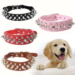 Hot Sale 4 Colors 2.5cm Width PU Leather Pet Collar Round Spikes Studded Dog Collars for Small Medium Dogs XS/S/M/L 1Pcs