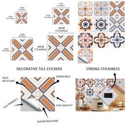 10/15/20/30cm Bohemia Style Tiles Floor Sticker Kitchen Backsplash Bathroom Waterproof Peel & Stick Oil-proof Art Wall Decals