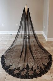 Bridal Veils Real Pos Black Cape Sequins Lace Tulle Wedding Shoulder Boleros Accessories Cathedral For Bride 3 5 Metres1344616