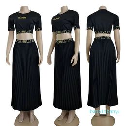 fashion couturier clothing Casual embroidery short sleeve suit women's top Long skirt suit women's S-2XL plus size dress for women