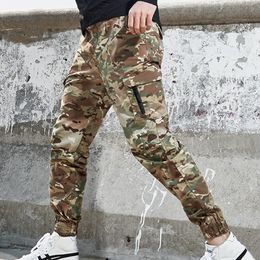 Spring Autumn Mens Camo Tactical Pants Outdoor Climbing Riding Training Sports Loose Breathable Beam Leg Overalls Cargo Trousers