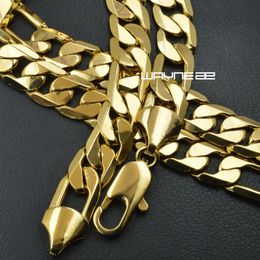 18k yellow gold Filled mens solid chain Necklace curb chrismas gift N312 50 60 70CM200K