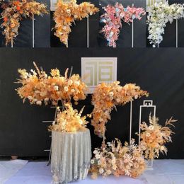 Silk Artificial Flowers Wedding Supplies Floral Arrangement Marriage Stage Road Lead Flower Row Home Backdrop Wall Decor Autumn