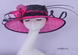 2019 pink black sinamay hat Dress hat church hat for wedding bridal shower mother of the bride wlong ostrich spine9702186