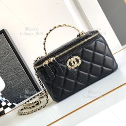 Shoulder Case Makeup Designer Cosmetic Luxury Crossbody Lambskin Make Mirror Bags Diamonds Handle Chain Bag Wc174