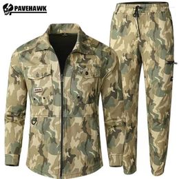 Men's Tracksuits Summer Thin Cotton Set Mens Wear-resistant Training Camouflage Suit Multi Pocket Jacket Breathable Elastic Work Pants