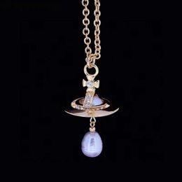 Designer Viviane Westwood Empress Dowager Saturn Baroque Pearl Necklace Mediaeval Three Dimensional Planet Water Drops Pearl Collar Chain