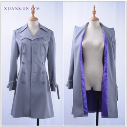 Game Twisted-Wonderland The Little Mermai Azul Ashengrotto Cosplay Costume Men Grey Double-breasted Trench Coat Romper Scarf