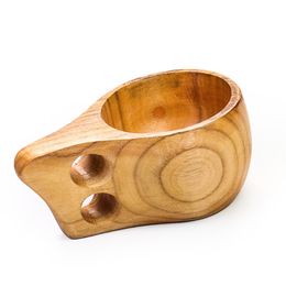 Hand Carved Solid Lotus Wood Cup KUKSA Finnish Tableware With Handgrip Travel Wine Beer Cups For Home Bar Kitchen Gadgets