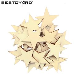 BESTOYARD 50mm Hot Selling 25Pcs DIY Wooden Star Shapes Cut MDF Embellishments Small Mini Shape For Wood Craft