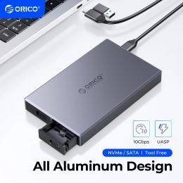 Enclosure ORICO Tool Free Aluminum M2 SATA SSD Case SATA 6Gbps NVMe 10Gbps PCIe Type C M.2 SSD Enclosure B&M Key Solid State Drive Case