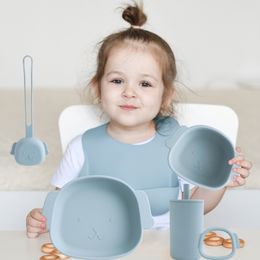 Feeding Gifts Silicone Tableware Set BPA Free Waterproof Bowl Dishes Plates Sippy Cup Teether Toys Pacifier Holder Baby Stuff