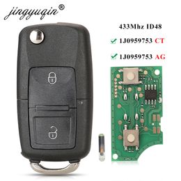 jingyuqin 2BTN Flip Remote Car Key Fob For VW Bora Golf Polo Passat Touran Seat Skoda 434MHz ID48 Chip 1J0959753AG/ 1J0959753CT