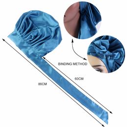 Solid Satin Bonnet with Wide Stretch Ties Long Hair Care Women Night Sleep Hat Adjust Hair Styling Cap Silk Head Wrap Bonnet Cap