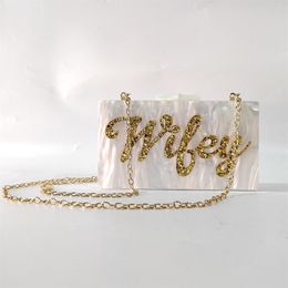 Pearl White Gold Glitter Letter Name Wifey Wedding Party Purse and Handbag Luxury Handbags Women Bags Designe Women's Clutch Bag
