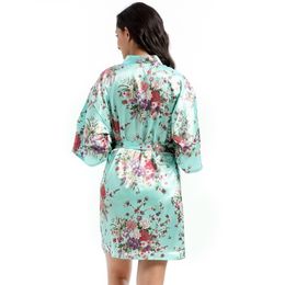 Women's Floral Bride Bridesmaids Robe Satin Wedding Kimono Bridal Dressing Gown Sleepwear