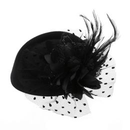 Womens Fascinator Hat Topper Mesh Veil Flower Feather Pearl Beaded Decor Hair Clips Wedding Bridal Cocktail Headwear D5QB
