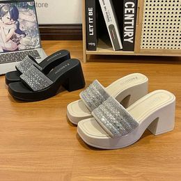 Slippers 2024 Summer New Korean Edition Rhinestone Fairy High Heels Unique Style Thick Sole Sandals External Wearing for Women H240410