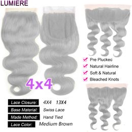 Lumiere 10"-28" 100% Remy Silver Body Wave Human Hair Bundles With 4X4 Lace Closure And 13X4 Lace Frontal For Black Women