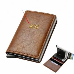 persalized Initials Name Busin Rfid Credit Card Holder Wallet for Men Customized DIY Engraved Designer Wallets Small Purse w20k#