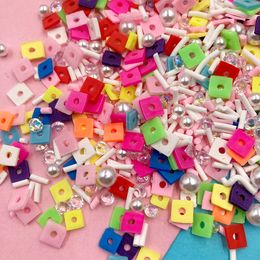 100g Mixed Square Pearl Rhinestone Polymer Clay Sprinkles for Crafts DIY Slimes Filler Tiny Cute plastic klei Accessories