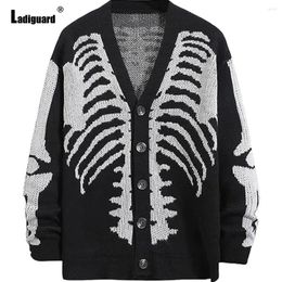 Men's Sweaters Ladiguard Men Retro Knitted Vintage Jumpers 2024 Halloween Skull Print Top Cardigans Mens Gothic Fashion V-neck Sweater