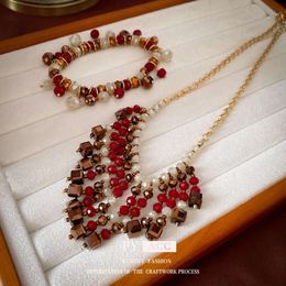 Mediaeval Vintage Crystal Bead Elastic Niche Light Bracelet, Fashionable and Elegant Bracelet