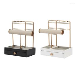 Jewelry Pouches Gold Earring Holder Organizer Stud Display Stand For Show Tiered Rack With Wooden Tray & Drawer247l