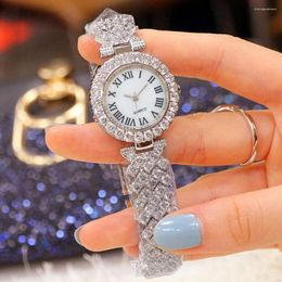 Wristwatches Adjustable Strap Watch Bracelet Set Luxurious Luxury Rhinestone Exquisite Stainless Steel